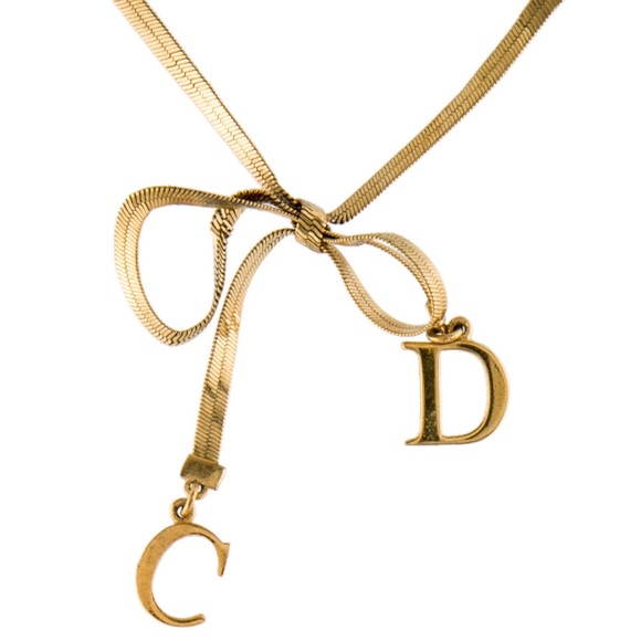 Dior: Gold Plated Bow Ribbon CD Choker Necklace - Picture 3 of 13